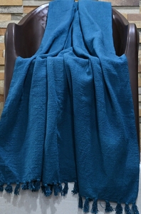 Solid <b>Blue</b> Rectangular Woven Throw <b>Blanket</b> with Tassels All-Season Home Use Simple Style Folded Wool Acrylic Material - Product Image 2