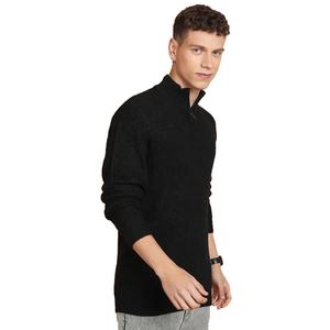 Jacquard avec logo personnalisé 1/4 pull-over à fermeture éclair pulls surdimensionnés épais et épais tricot côtelé en coton pour hommes motif solide vêtements d'hiver - Product Image 3