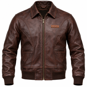Customized <b>Mens</b> Vintage Brown Cowhide <b>Leather</b> Flight Jacket Heavyweight Distressed Aviator <b>Bomber</b> Coat Premium Winter Outerwear - Product Image 1