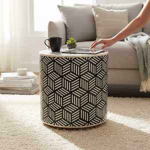 Mesa Consola con Base de Pedestal y Incrustaciones de Hueso con Patrón Geométrico Moderno, Mueble Contemporáneo para Sala de Estar, Diseño Duradero - Product Image 5