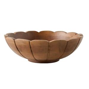 Bol de service artisanal en bois de manguier écologique à bord festonné, décoration naturelle, pour salade de fruits, cuisine et table à manger - Product Image 1