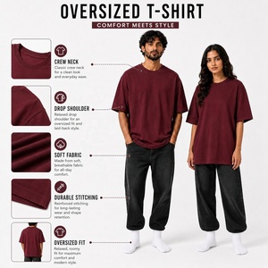 Camiseta Unisex Borgoña Oversize con Hombros Caídos, Corte Regular, Mangas Cortas y Tejido 100% Algodón Transpirable para Streetwear - Product Image 6