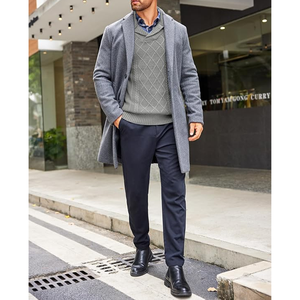 Pull en tricot pour homme à motif Argyle, manches longues, gris uni, vêtements décontractés d'hiver - Product Image 2