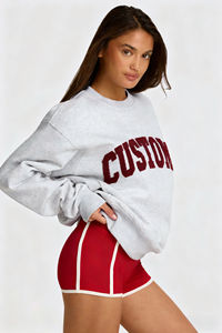 Custom Women's Oversized Crew Neck Fleece <b>Sweatshirt</b>, Casual <b>Long</b> Sleeve Pullover Streetwear Top - Product Image 4