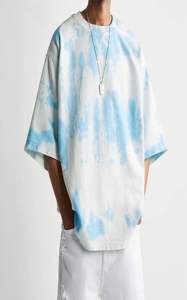 Camiseta de Moda para Hombre, Cómoda, con Estampado Tie-Dye Azul, 100% Algodón, Tejido de Punto, Manga Corta, Cuello Redondo, Estilo Urbano, Gráfico - Product Image 3