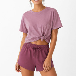 Derniers modèles de t-shirts et shorts pour femmes, ensembles tendance en gros, ensemble 2 pièces en coton pour femmes - Product Image 3