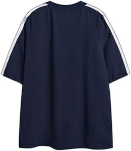 T-shirt sportif surdimensionné bleu marine pour homme avec rayures blanches et imprimé lettres, manches courtes, séchage rapide, tricoté, col rond - Product Image 2