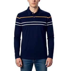 Polo classique rayé à manches longues pour homme, col style rugby, patte de boutonnage, décontracté, pour le quotidien et le bureau - Product Image 1