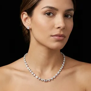 Collier tennis élégant en argent sterling avec diamants de laboratoire de formes variées, idéal pour les mariages et les occasions spéciales - Product Image 2