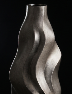 Contemporary Metallic Silver Vase Unique Organic Wavy Design <b>Tall</b> Flower <b>Pot</b> for Living Room Interior Design Bulk Supply - Product Image 2