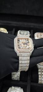 Montre-bracelet mécanique unisexe de luxe en acier inoxydable, cadran à chiffres romains, charme diamant, verre saphir, boîtier carré de 41 mm - Product Image 4