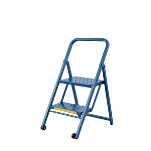 Thin Line <b>Ladder</b> Steel Rolling <b>Ladder</b> 2 Step with Safety Handle and Wheels Anti Slip Industrial <b>Ladder</b> - Product Image 1
