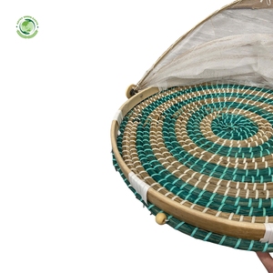 Seagrass food <b>cover</b> with navy blue pattern Kitchenware and <b>table</b> decoration Wholesale eco-friendly Made in Vietnam - Product Image 4