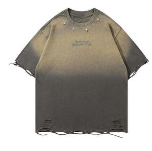 เสื้อยืดคอกว้างทรงโอเวอร์ไซส์ผ้าฝ้าย 100% ระบายอากาศได้ดี สไตล์สตรีทแวร์ ล้างสีแบบแอซิดวอช สำหรับผู้ชาย ตัดเย็บขอบดิบ  ออกแบบได้ตามต้องการ - Product Image 2