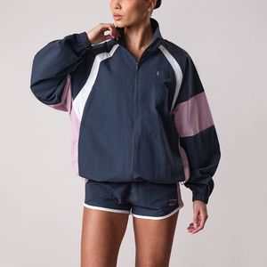 Ensemble de survêtement coupe-vent pour femme en nylon 100 % de haute qualité, léger et respirant, veste zippée et short, 2 pièces, tenue de sport d'été - Product Image 2