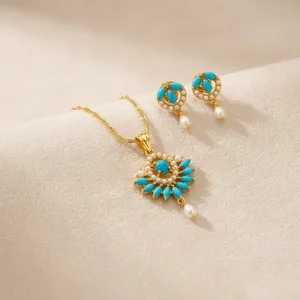 Gold Plated Copper Pendant <b>Necklace</b> <b>Set</b> for Women Dubai Style Indian <b>Bridal</b> Wedding & Party Jewelry with <b>Earrings</b> Wholesale - Product Image 3