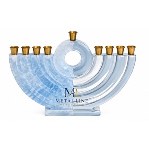 Candelabro de Resina con Efecto Mármol Azul de Lujo, Diseño Moderno de 9 Ramas, Candelabro de Hanukkah, Regalos Judíos Elegantes Personalizados, Vela Judaica - Product Image 4