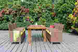 Ensemble de salle à manger en rotin de qualité supérieure pour 6 personnes avec table en bois massif pour patio - Product Image 2