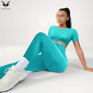 Women High-Elasticity Yoga & Fitness Gym Workout Wear Newest Stretchy Solid Color Breathable Cotton T-Shirt And Leggings Set - Product Image 4
