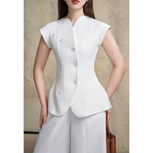 Chaleco Elegante Blanco Asimétrico para Mujer, con Mangas Cortas, Estilo Oficina, Moderno, Casual de Negocios, Marca YONA - Product Image 3
