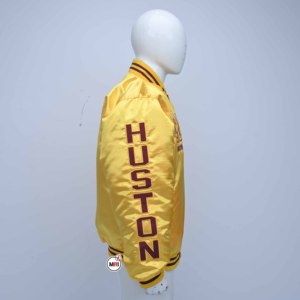 Best High Quality Mens Satin Varsity Jacket Men's Yellow Satin Embroidered Lettering Turn-<b>down</b> Collar Preppy Style with Custom - Product Image 4