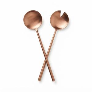 Ensemble d'ustensiles de service pour salade, finition dorée, manche noir, cuillère et fourchette de service, pour café - Product Image 2