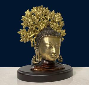 Estatua de Buda de Latón Hecha a Mano de Primera Calidad con Árbol en la Base, Decoración para Templos Hindúes y Hogar, Hecho en Rajastán - Product Image 4