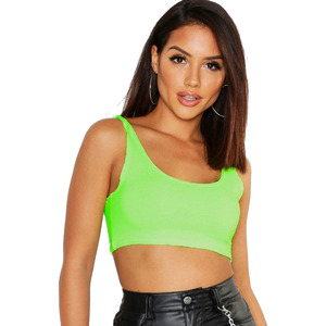 High Quality Active Stretch Women Scoop Neck <b>Neon</b> Green Crop <b>Top</b> Sleeveless Spandex Women Athletic Workout Crop <b>Top</b> - Product Image 5
