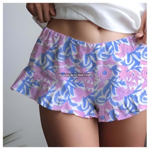 Shorts con volantes estampados a mano para mujer, ropa de verano, shorts de algodón con estampado a bloques, colección para chicas de playa, estilo baby doll - Product Image 2