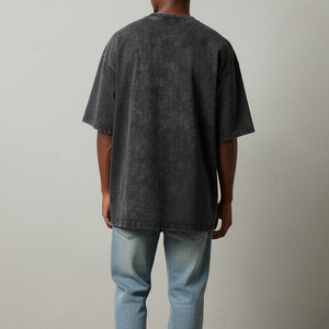 Camisetas de Hombre al por Mayor, 100% Algodón, Lavado Ácido, Talla Grande, 250 GSM, Color Negro Sólido, Cuello Redondo, Estilo Pullover - Product Image 2