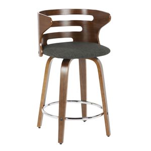 Cosini Set of 2 Mid Century Modern Counter <b>Stools</b> Walnut and Charcoal Fabric with <b>Swivel</b> Feature <b>Bar</b> <b>Stools</b> - Product Image 2
