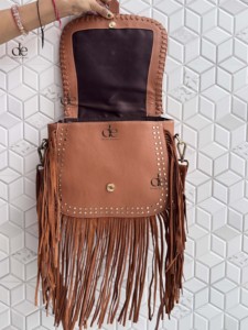 Bolso de mano con flecos para mujer, tallado a mano, de cuero, estilo gitano bohemio, hecho a mano, de cuero auténtico, estilo occidental, multiusos. - Product Image 5