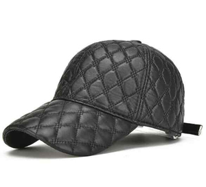Quilted Black Leather Look Cap Unisex Casual <b>Hat</b> Four Seasons 56-58CM - Product Image 3