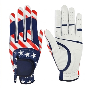 Gants de golf en cuir véritable avec drapeau américain, main droite, antidérapants, fermeture auto-agrippante, unisexes, patriotiques - Product Image 1