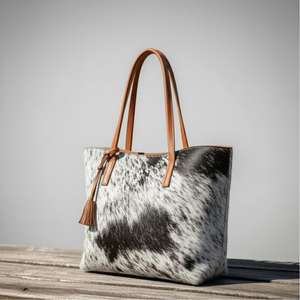 Sac fourre-tout de luxe en cuir véritable à poils, avec fermeture éclair, style vintage tendance pour femme, personnalisable, qualité supérieure, prêt à la vente LHTB-0111 - Product Image 1