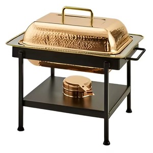 Plat à réchaud vintage en cuivre avec poignée en bois et couvercle en acier inoxydable, chauffe-plat rond pour cuisinière à gaz et à induction - Product Image 2
