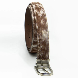 Cinturón de Cuero de Pelo de Vaca, Fabricante de Ropa, Estilo Occidental Personalizado, Correa de Cintura de Lujo Marrón y Blanca - Product Image 1