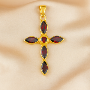 Natural <b>Garnet</b> Cross Pendant 925 Sterling Silver Rose Gold Yellow Gold Plated Religious Jewelry Handmade Gemstone Pendant Her - Product Image 2