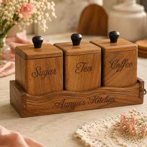 Custom logo Tea and Sugar Storage <b>Jars</b> <b>Cookie</b> <b>Jar</b> Acacia Wood Round Dry Food Storage Containers for Spices - Product Image 1