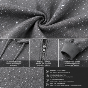 Sweat à capuche zippé gris pour homme avec imprimé étoiles, style strass personnalisé, sweat-shirt à capuche entièrement zippé, streetwear décontracté, mode, OEM - Product Image 5