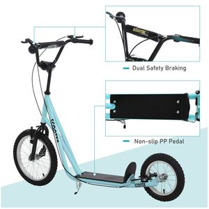 Monopattino per ragazzi con manubrio regolabile, doppi freni, ruote gonfiabili in PU, monopattino leggero blu per attività all'aperto per età 5+ - Product Image 5