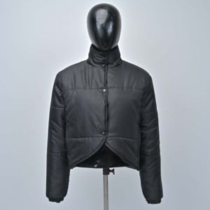 High Quality Womens Black Quilted Knitted <b>Jacket</b> Stand Collar Full <b>Sleeve</b> <b>Short</b> Winter Eco-Friendly Breathable Polyester Wadding - Product Image 1