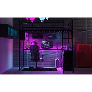 Letto a soppalco in metallo nero a grandezza naturale con scrivania a LED e 4 ripiani portaoggetti - Product Image 5