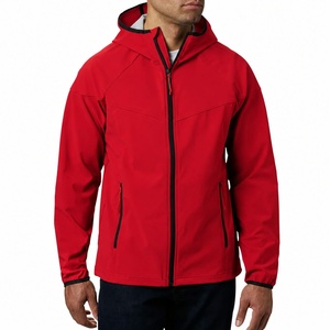 Blouson bomber en polaire rouge pour homme, coupe-vent, fermeture éclair, décontracté, pour l'automne, coupe classique, couleur unie, extérieur en polyester, devant en toile - Product Image 1