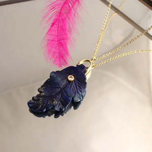 Lapis Lazuli Leaf Carved Clear CZ Bezel Setting Charm Necklace 18K Gold Plated <b>Cable</b> Chain Handmade Gemstone Pendant Jewelry - Product Image 2