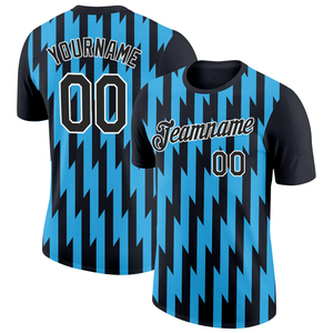 Maillot de sport personnalisé imprimé par sublimation bleu noir à manches courtes unisexe respirant pour adulte Nom de l'équipe 00 Votre nom 00 Devant - Product Image 1