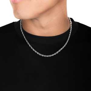 Cadena de cuerda de 5 mm de plata 925 para hombre, collar sencillo estilo hip hop, regalo para él, joyería brillante en capas, cadena de cuerda con incrustaciones, regalo de cumpleaños - Product Image 1