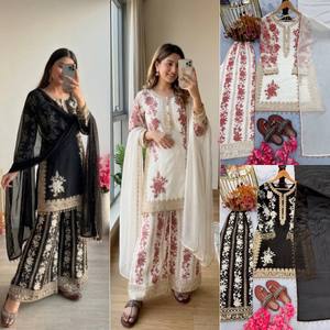 Costume Anarkali pakistanais brodé noir avec dupatta, tenue de fête traditionnelle pour femmes, robe ethnique indienne - Product Image 2