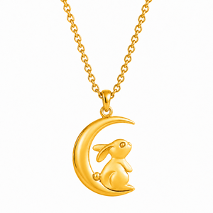 Collar con Colgante de Conejo en Luna Creciente, Chapado en Plata, Oro de 18k, Plata de Ley 925, Lindo Regalo para Mujer - Product Image 3