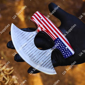 Couteau hache Ulu patriotique haut de gamme fait main, en acier Damas, lame en croissant, manche drapeau américain, pour cuisine et extérieur, OEM - Product Image 5